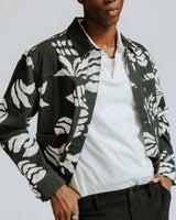 wax london men's Jay - Black And Ecru Printed Cotton Chore Jacket