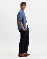 wax london men's Keats - Blue Cotton Seersucker Short-Sleeve Shirt