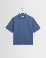 wax london men's Keats - Blue Cotton Seersucker Short-Sleeve Shirt