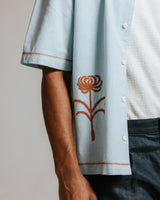 wax london men's Keats - Light Blue And Rust Embroidered Short-Sleeve Shirt