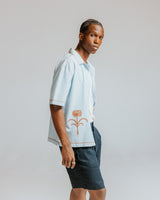 wax london men's Keats - Light Blue And Rust Embroidered Short-Sleeve Shirt