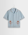 Keats - Light Blue And Rust Embroidered Short-Sleeve Shirt
