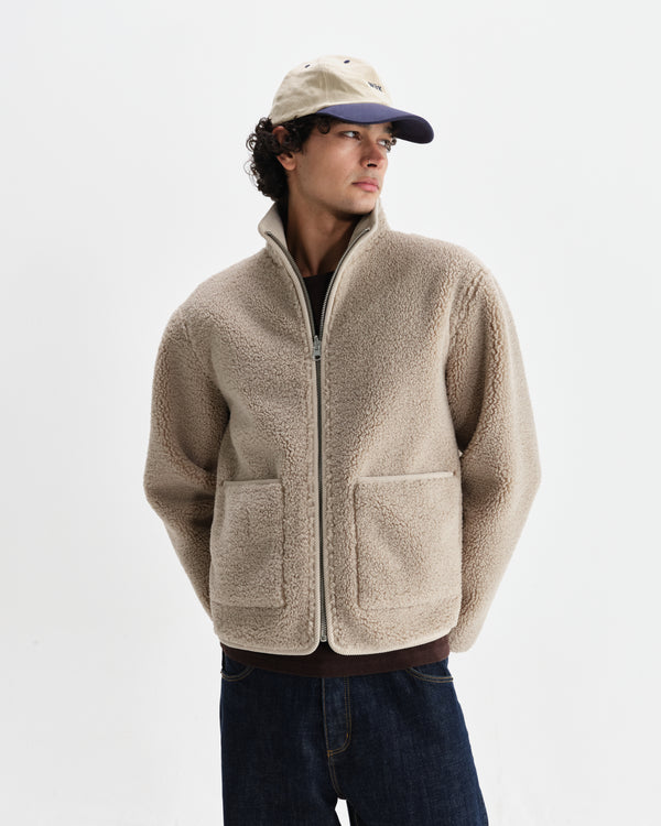 wax london men's Killick - Natural Reversible Corduroy Borg Jacket