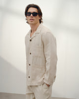 wax london men's Kimpton - Beige Washed Linen Jacket