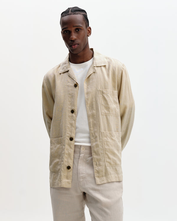 wax london men's Kimpton - Beige Washed Linen Jacket