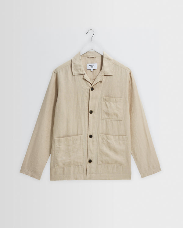 wax london men's Kimpton - Beige Washed Linen Jacket