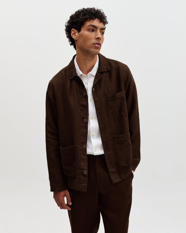 wax london men's Kimpton - Brown Washed Linen Jacket