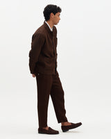 wax london men's Kimpton - Brown Washed Linen Jacket