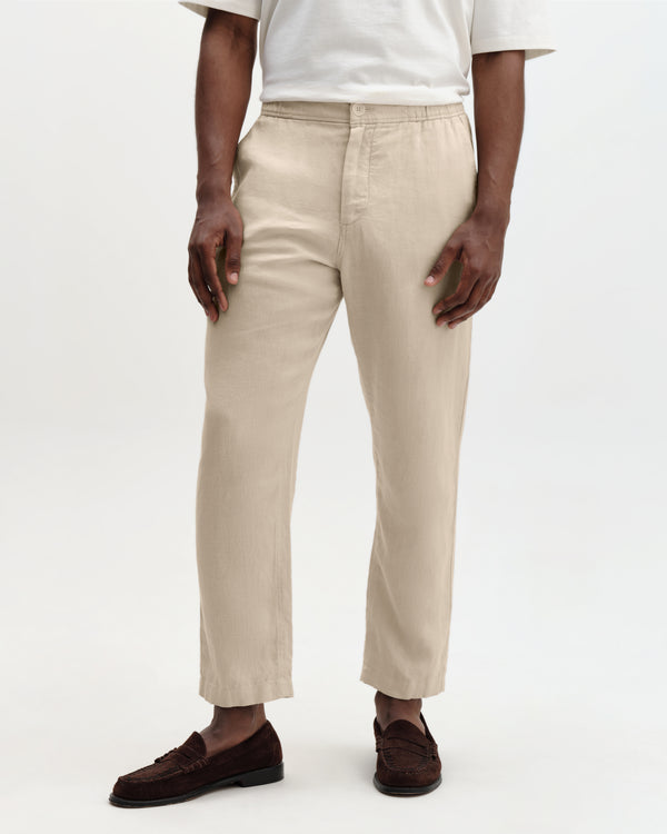 wax london men's Kurt - Beige Washed Linen Relaxed Fit Trousers