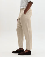 wax london men's Kurt - Beige Washed Linen Relaxed Fit Trousers