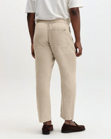 wax london men's Kurt - Beige Washed Linen Relaxed Fit Trousers