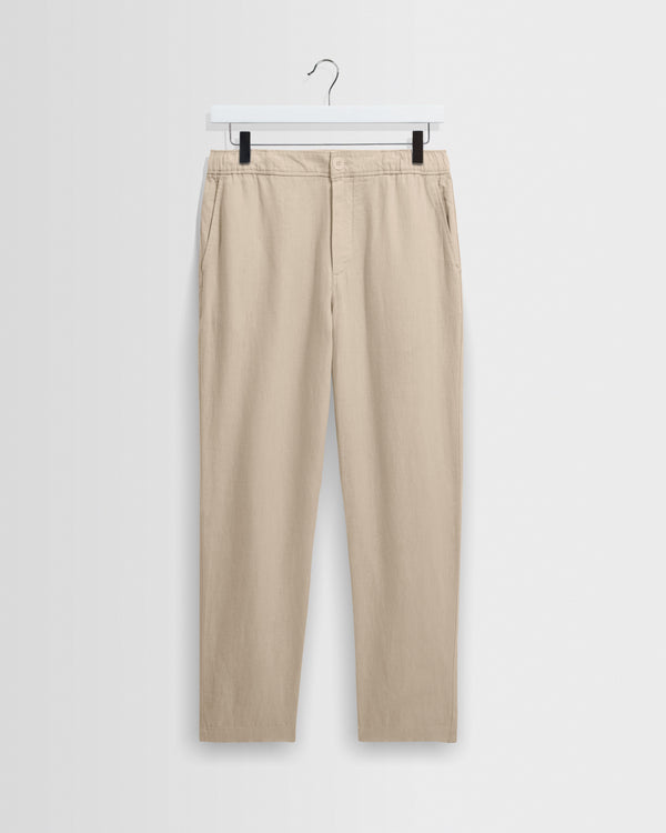 wax london men's Kurt - Beige Washed Linen Relaxed Fit Trousers