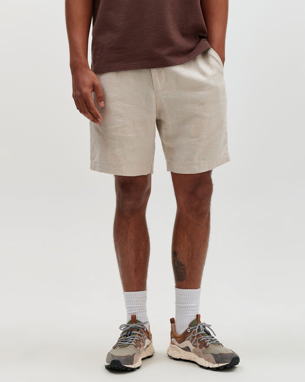 wax london men's Kurt - Beige Washed Linen Shorts