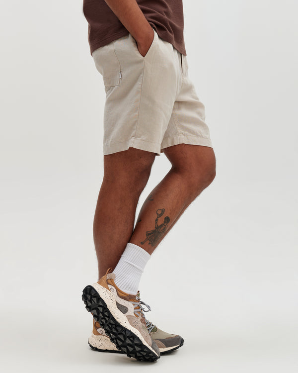 wax london men's Kurt - Beige Washed Linen Shorts