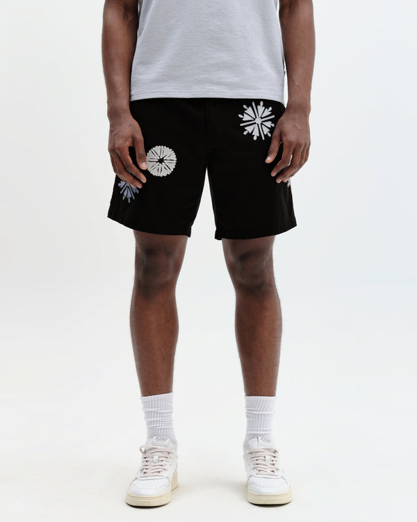 wax london men's Kurt - Black Round Applique Cotton Shorts