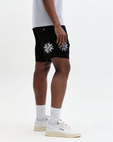 wax london men's Kurt - Black Round Applique Cotton Shorts