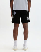 wax london men's Kurt - Black Round Applique Cotton Shorts