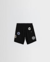 wax london men's Kurt - Black Round Applique Cotton Shorts