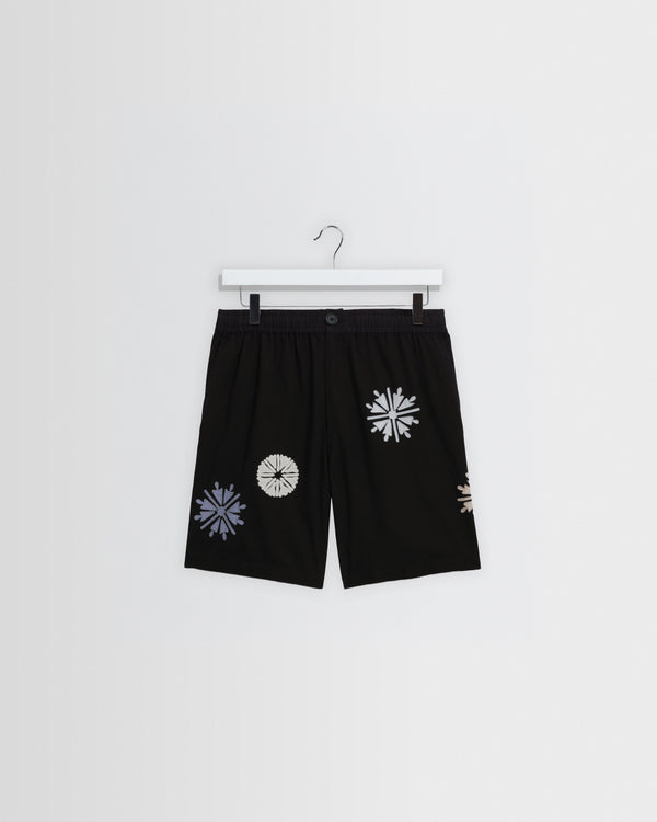 wax london men's Kurt - Black Round Applique Cotton Shorts