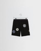 wax london men's Kurt - Black Round Applique Cotton Shorts