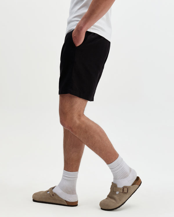 wax london men's Kurt - Black Washed Linen Shorts
