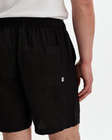 wax london men's Kurt - Black Washed Linen Shorts