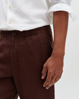 wax london men's Kurt - Brown Washed Linen Relaxed Fit Trousers