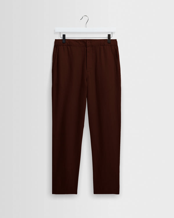 wax london men's Kurt - Brown Washed Linen Relaxed Fit Trousers