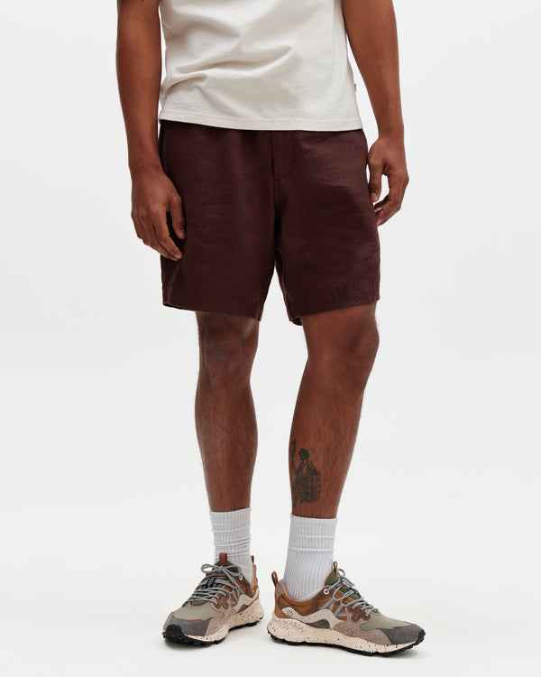 wax london men's Kurt - Brown Washed Linen Shorts