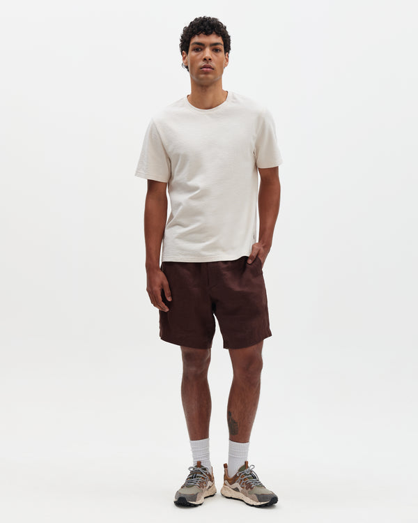 wax london men's Kurt - Brown Washed Linen Shorts