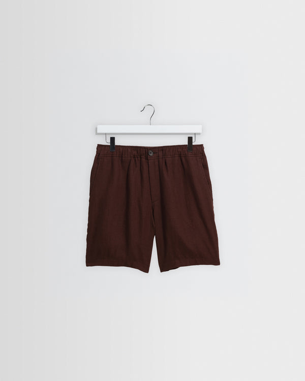 wax london men's Kurt - Brown Washed Linen Shorts