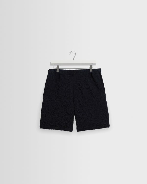 wax london men's Kurt - Dark Navy Jumbo Seersucker Shorts