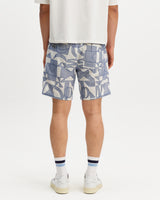 wax london men's Kurt - Ecru And Blue Geometric Embroidered Shorts