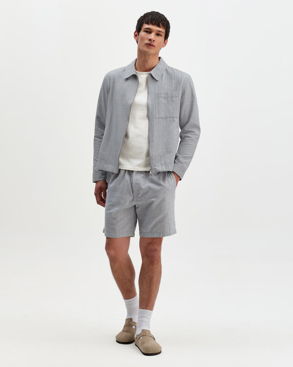 wax london men's Kurt - Light Blue Herringbone Cotton Shorts