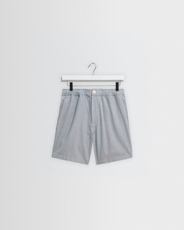 wax london men's Kurt - Light Blue Herringbone Cotton Shorts