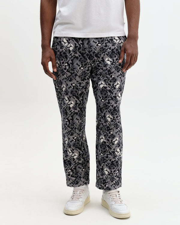 wax london men's Kurt - Navy And Ecru Tile Jacquard Relaxed Fit Trousers
