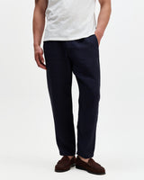 wax london men's Kurt - Navy Washed Linen Relaxed Fit Trousers
