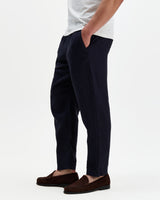 wax london men's Kurt - Navy Washed Linen Relaxed Fit Trousers