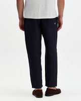 wax london men's Kurt - Navy Washed Linen Relaxed Fit Trousers