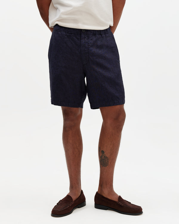 wax london men's Kurt - Navy Washed Linen Shorts