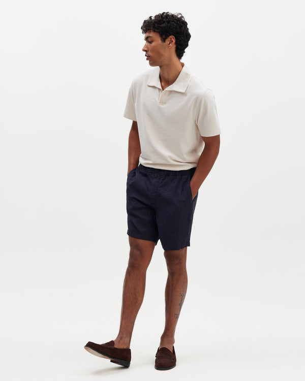 wax london men's Kurt - Navy Washed Linen Shorts