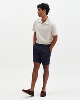 wax london men's Kurt - Navy Washed Linen Shorts