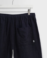 wax london men's Kurt - Navy Washed Linen Shorts