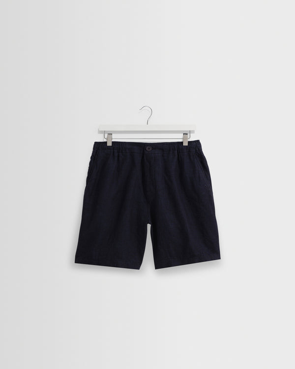 wax london men's Kurt - Navy Washed Linen Shorts