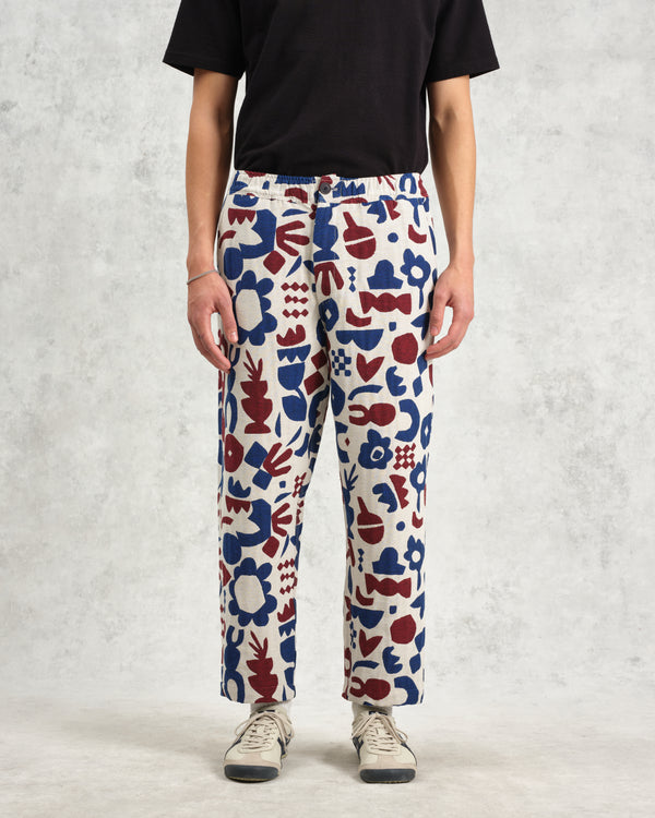 wax london men's Kurt - Red And Blue Spin Jacquard Trousers