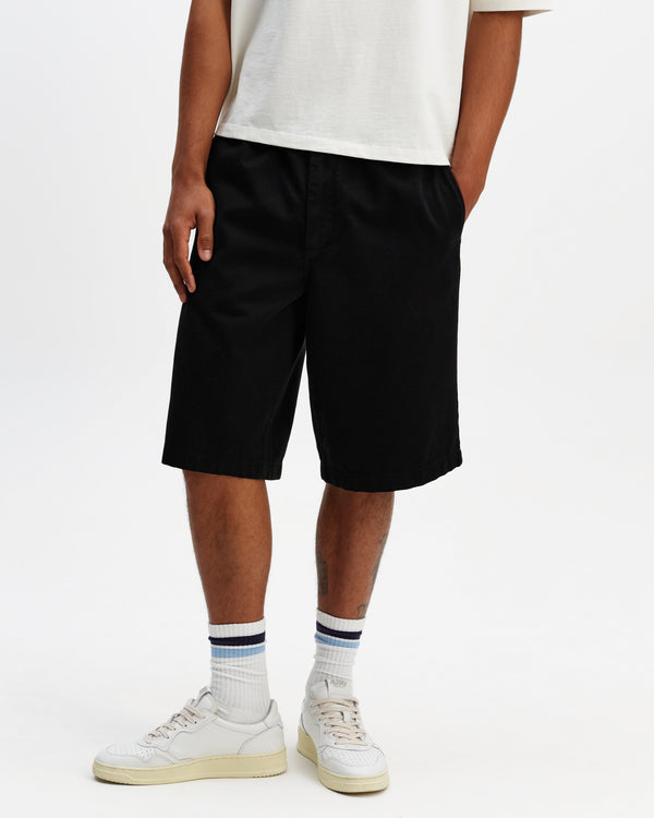 wax london men's Kyle - Black Organic Cotton Twill Shorts
