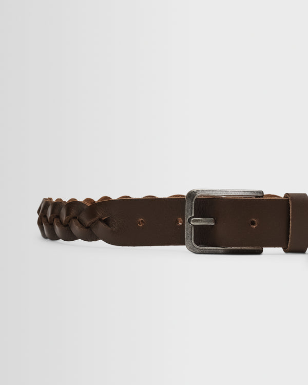 wax london men's Lambeth - Brown Plaited Leather Belt
