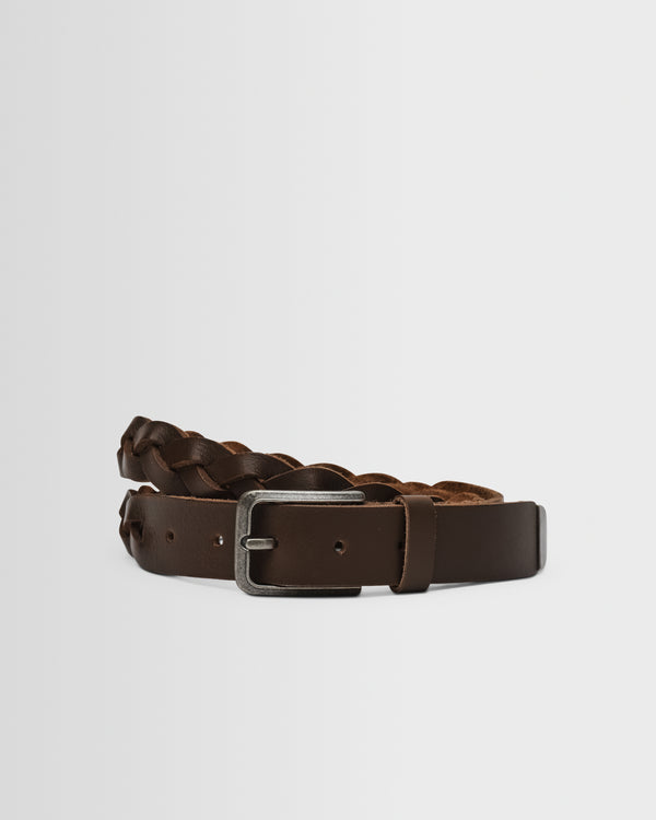 wax london men's Lambeth - Brown Plaited Leather Belt