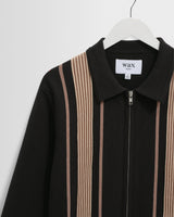 wax london men's Lennox - Black And Beige Milano Stripe Knitted Polo