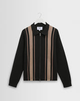 wax london men's Lennox - Black And Beige Milano Stripe Knitted Polo